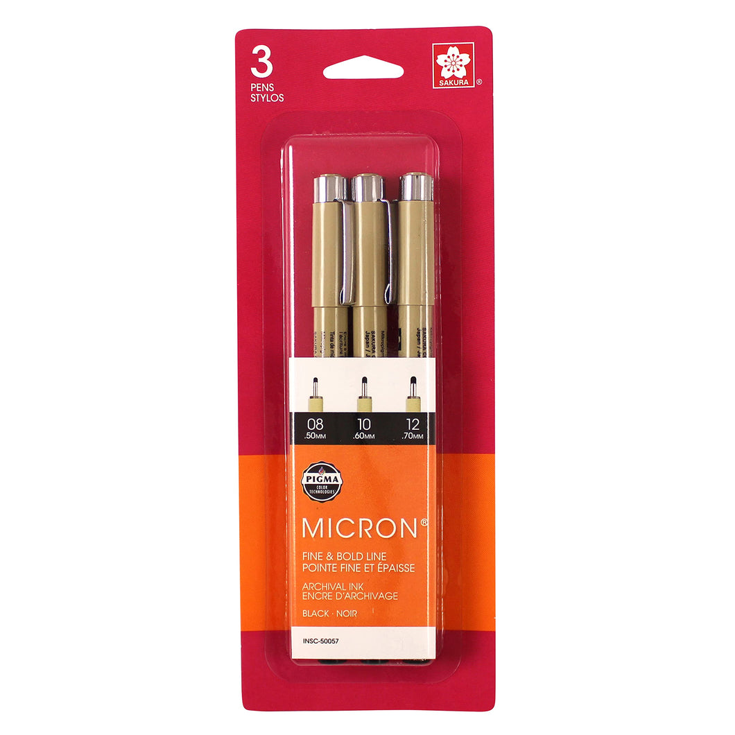 SAKURA - Pigma Micron Pen Sets, Black Ink, 3-Pen Set (01, 03, 05)